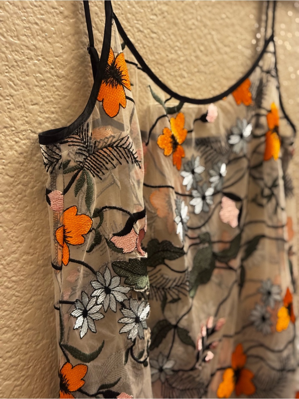 Forever 21 Sheer Slip Dress with Floral Embroidery